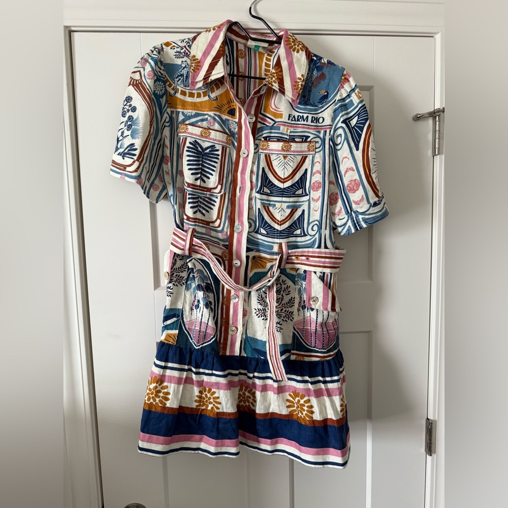 FARM Rio Pink and Orange Patterned Dress